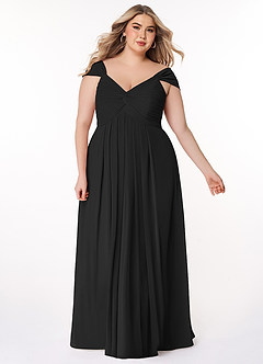 Azazie Kaitlynn Bridesmaid Dresses Black Empire Ruched Chiffon Convertible Dress image10