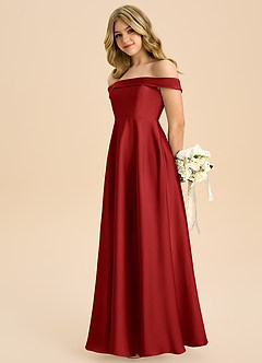 Azazie Sissy Junior Robe Trapèze en Satin extensible Épaule décolletée Grenade image6