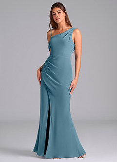 Azazie Madelyn Brautjungfernkleider Wandelbar Meerjungfrau-Linie One-Shoulder Chiffon Kleid Bermudablau image5