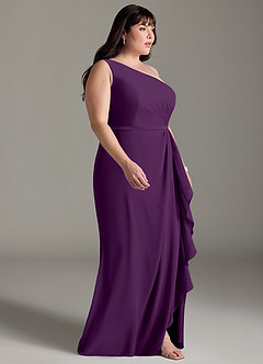 Azazie Liza Bridesmaid Dresses Grape Mermaid One Shoulder Chiffon Dress image9
