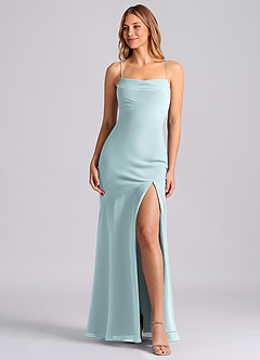 Azazie Grata 신부 들러리 드레스 인어 주름진 쉬폰 바닥 길이 드레스 image1