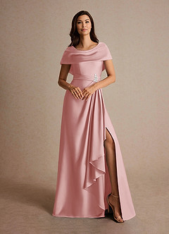 Azazie Branford Mother of the Bride Dresses Powder Pink A-Line Pleated Stretch Satin Dress image7