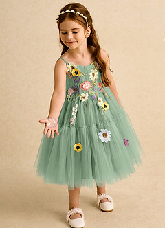 Azazie Osea Flower Girl Dresses Matcha Ball-Gown Pleated Tulle Dress image3