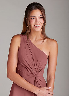 Azazie Brooke Robes de demoiselle d'honneur Robe Trapèze en Mousseline de soie Une épaule Améthyste image4