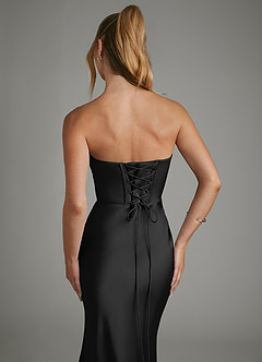 Azazie Janel Vestidos de damas de honor Vestido Negro de Satén Elástico de Corte Sirena con Corsé image2
