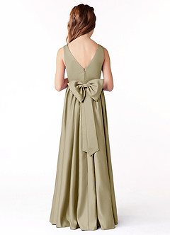 Azazie Hathaway Junior Moss Green A-Line Bow Stretch Satin Dress image1