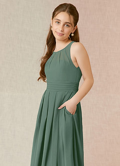 Azazie Bibiane Junior Vestir Eucalipto de Chiffon de Linha A com Plissado image14