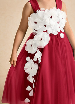 Azazie Dovey Flower Girl Dresses Scarlet Ball-Gown Bow Tulle Dress image7