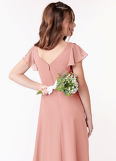 Azazie Omari Junior A-Line Ruched Chiffon Gulv-længde Junior brudepige Kjole image3
