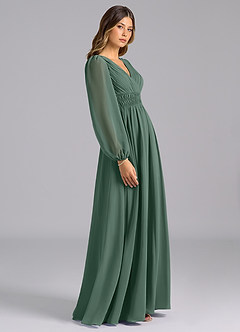 Azazie Palerma Bridesmaid Dresses Sea Moss A-Line Long Sleeve Chiffon Dress image3