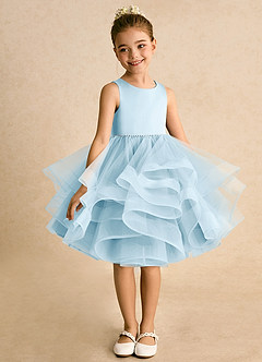 Azazie Tinie Flower Girl Dresses Sky Blue Ball-Gown Bow Tulle Dress image3
