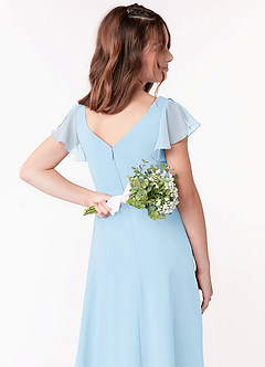 Azazie Omari Junior A-Linie Gestreift Chiffon Kleid Himmelblau image3