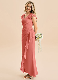 Azazie Julie Junior Jurk van Chiffon met Zeemeermin Ruches Zalm Roze image3