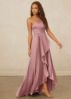 Christian Siriano Bridal for Azazie 1008 Robes de demoiselle d'honneur Robe Trapèze en Satin extensible Ue épaule Rose Poussiéreuse image4