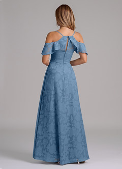Azazie Dakota Bridesmaid Dresses Steel Blue A-Line Off the Shoulder Floral Burnout Dress image2