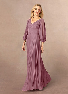 Azazie Zahara Mother of the Bride Dresses Vintage Mauve A-Line V-Neck Pleated Chiffon Dress image3
