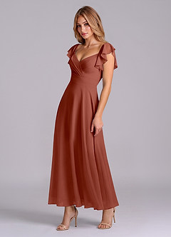 Azazie Leilani Jurken voor bruidsmeisjes Jurk van Chiffon met A-Lijn Ruches Kastanjebruin image4