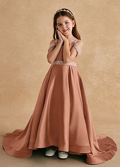 Azazie Jodi Flower Girl Dresses Bronzer A-Line Matte Satin Dress image5