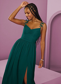 Barbie ♥ Azazie Bridesmaid Dresses Peacock A-Line Pleated Chiffon Dress image11