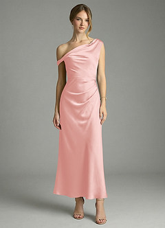 Azazie Emerson Bridesmaid Dresses Powder Pink Mermaid Off the Shoulder Stretch Satin Dress image5