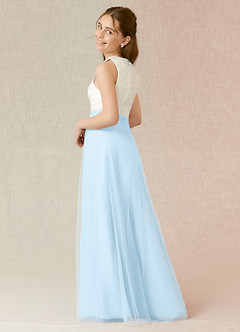 Azazie Albertine Junior Sky Blue A-Line Lace Chiffon Dress image2