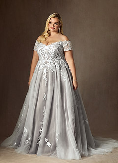 Azazie Rowe Hochzeitskleider Ballkleid Schulterfrei Tüll Kleid Diamantweiß Mokka image11