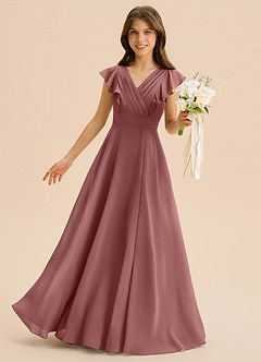 Azazie Anysa Junior Robe Trapèze en Mousseline de soie Rayé Rose Du Désert image1