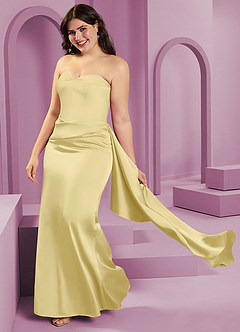 Barbie ♥ Azazie Vestidos de damas de honor Vestido de Sorbete De Limón de Satén Elástico de Corte Recto Convertible con Sin tirantes image14