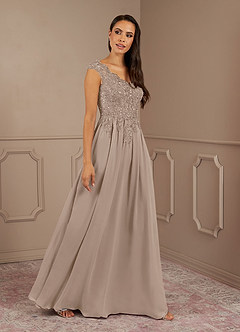 Azazie Amethyst Mother of the Bride Dresses Taupe A-Line V-Neck Sequins Chiffon Dress image3