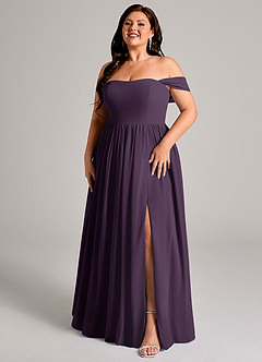 Azazie Calianna Bridesmaid Dresses Plum A-Line Off the Shoulder Chiffon Convertible Dress image3
