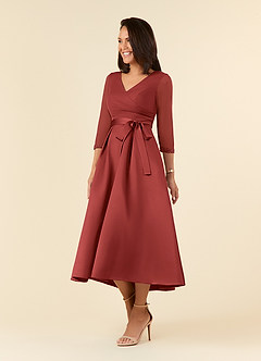 Azazie Maritza Mother of the Bride Dresses Rust A-Line Pleated Matte Satin Dress image6