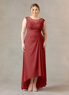 Azazie Endora Mother of the Bride Dresses Rust A-Line Scoop Lace Chiffon Dress image6