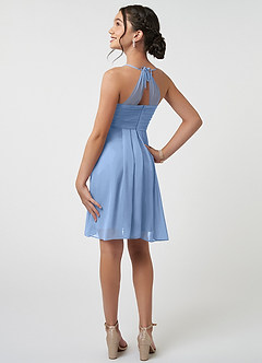 Azazie Ginny Steel Blue Pleated Chiffon Dress image4
