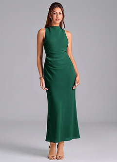 Azazie Evadne Robes de demoiselle d'honneur Robe Fourreau en Mousseline de soie Plissée émeraude image3