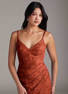 Azazie Leo Brautjungfernkleider Etui Plissee Blumen-Burnout Kleid Rotbraun image5