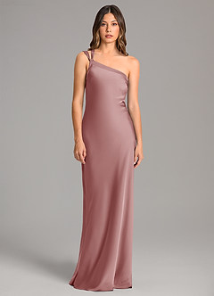 Azazie Monroe Bridesmaid Dresses Dusty Rose Mermaid One Shoulder Stretch Satin Dress image4