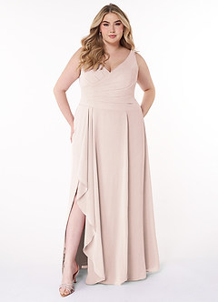 Azazie Kori Bridesmaid Dresses Rose Petal A-Line Pleated Chiffon Dress image6