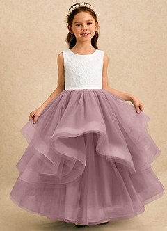 Azazie Madison vestidos de niña de las flores Vestido de Marfil Rosa Empolvado de Tul de Corte Princesa con Encaje image3