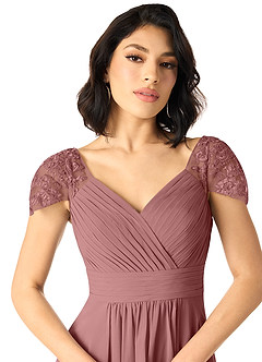 Azazie Adelyn Final Sale Desert Rose A-Line Lace Chiffon Dress image4