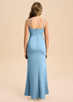 Azazie Buzzy Junior Steel Blue Sheath Pleated Stretch Satin Dress image2