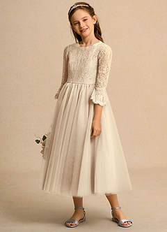 Azazie Lamb Girl Abiti da Ragazza di Fiori Abito Principessa in Pizzo Champagne image3