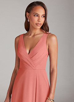 Azazie Nelly Bridesmaid Dresses Salmon Pink A-Line Pleated Chiffon Dress image6