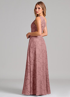 Azazie Phaedra Bridesmaid Dresses Dusty Rose A-Line One Shoulder Floral Burnout Dress image2