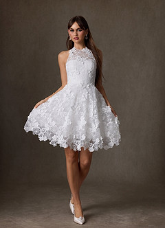 Azazie Cyra Wedding Dresses Diamond White A-Line Lace Dress image1