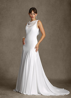 Azazie Angelina Vestidos de novia Vestido Diamante Blanco de Gasa de Corte Sirena image10