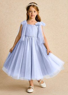 Azazie Dori Robe Demoiselle D'honneur Fillette Robe Trapèze en Tulle Rayé Eis image2