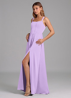 Azazie Rosaline Bridesmaid Dresses Lilac A-Line Side Slit Stretch Satin Dress image5