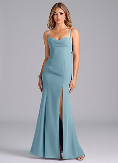 Azazie Wynni Bridesmaid Dresses Moody Blue Mermaid Corset Chiffon Dress image3