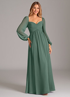 Azazie Bailee Bridesmaid Dresses Sea Moss A-Line Long Sleeve Chiffon Dress image5