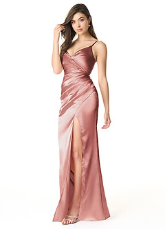 Azazie Sukia Bridesmaid Dresses Dusty Rose Mermaid Pleated Metallic Satin Dress image3